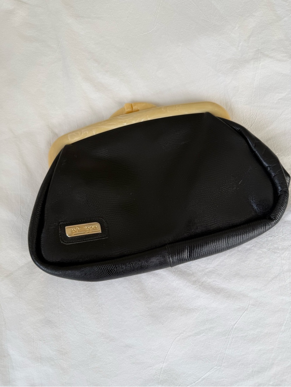 Vintage Black Faux Leather Clutch Bag
